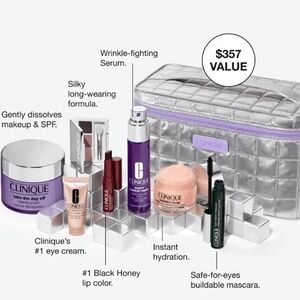 Clinique Makeup Set with Silver Bag and Black Honey Lip Color